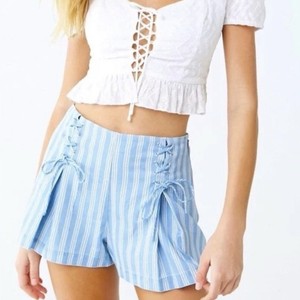 Forever 21 Blue White Striped Lace Up Shorts Womens Size S Summer