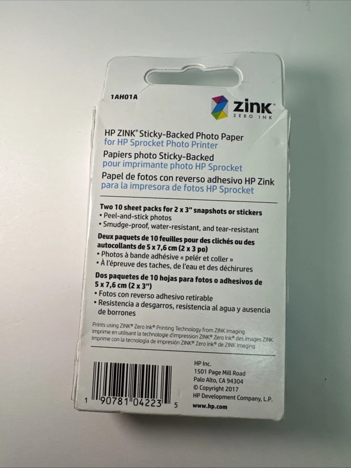 HP Zink Photo Paper 2x3" for HP Sprocket Photo Printers, 20 Sheets- SEALED - Image 2 of 2