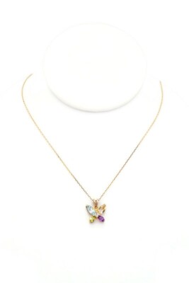 Ross Simons Gold Plated Sterling Silver Multi Gemstone Pendant Necklace 17 3/4''
