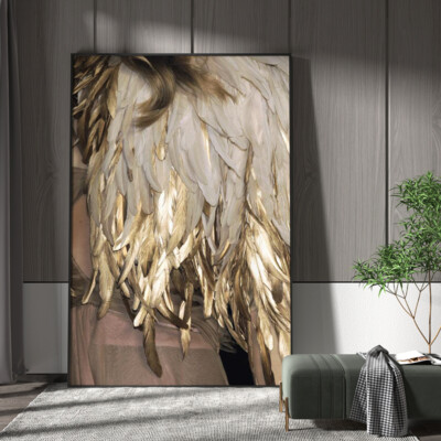Abstract Nordic Style Feather Gold Color Poster Canvas Print Wall Art ...