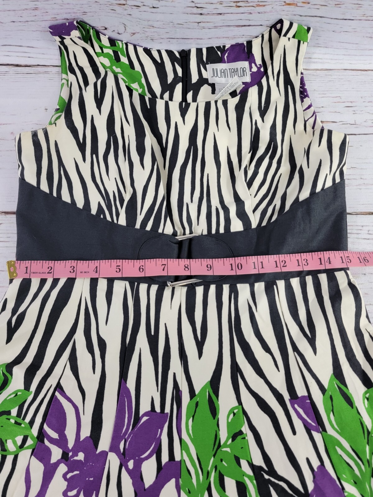 Julian Taylor Fit & Flare Dress Womens Sz 6 Zebra Floral Sleeveless Zipper