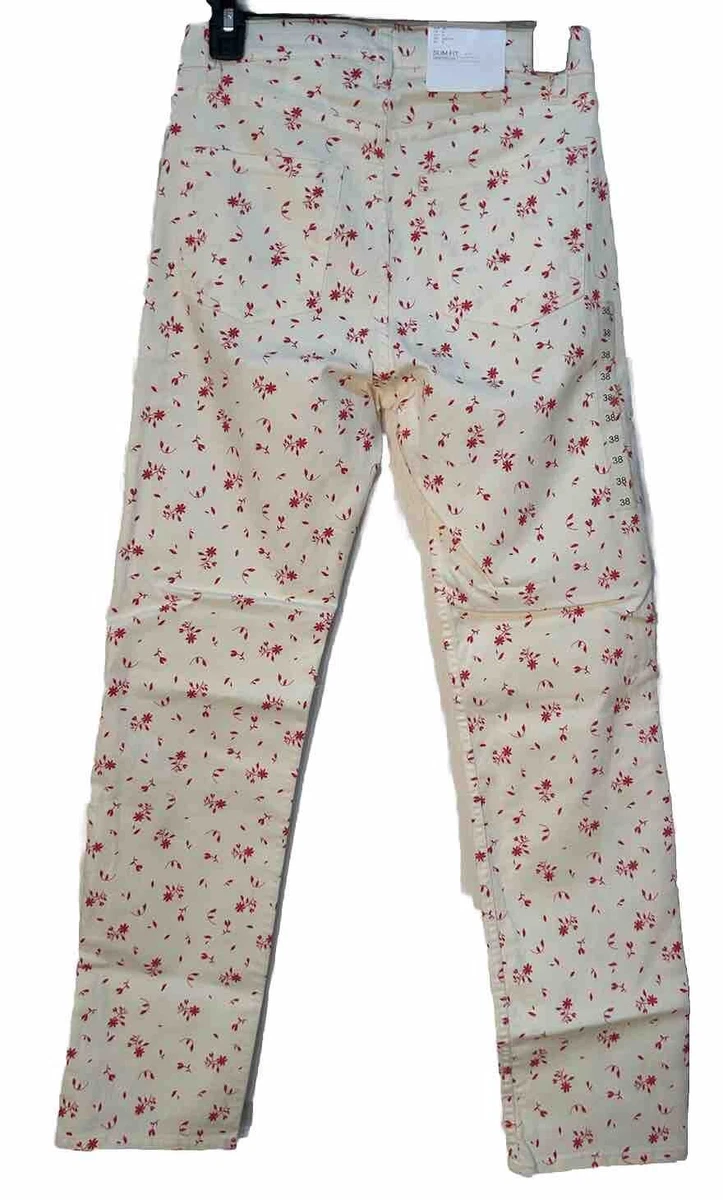 H&M S NUEVO Calce Ajustado Rojo Marfil Floral Pt Elástico Algodón Bl Super Elástico Decoración de Jardín
