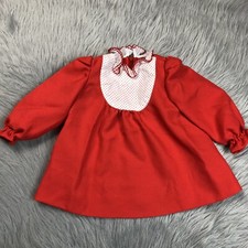 Vintage Toddler Girls Red White 70s Swiss Dot Ruffle Polyester Dress