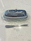 Vintage Forman Family De Luxe Butter Dish Silver color/Glass w/ knife