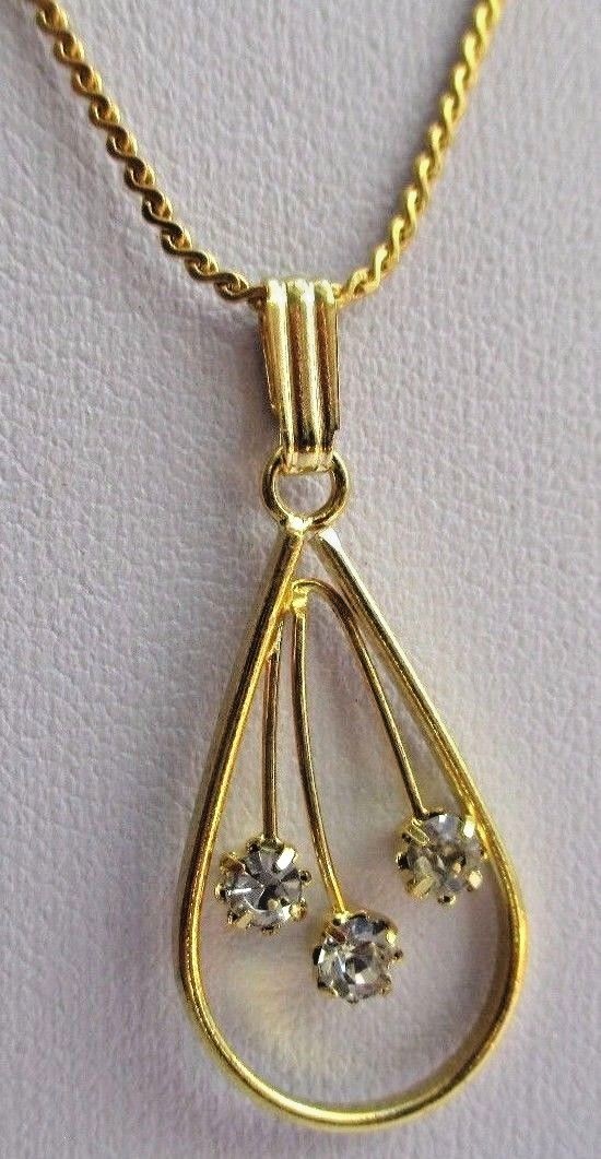 Pendentif Goutte Cristal Diamant - Or Couleur - Vintage - État Impeccable
