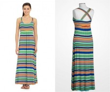 NWT-CALVIN KLEIN ~Size 8~ Vibrant Striped Criss Cross-Back Jersey Maxi Dress
