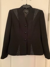 KASPER Women  s Long Sleeve Dress Jacket Black w Sequin Trim 4P Gorgeous