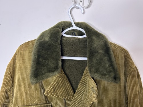 VTG Montgomery Wards Chain Green Western Coat Sherpa Lined Corduroy Ranch Wear - Picture 4 of 5