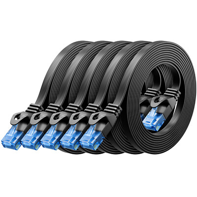 5x 2m CAT6 Patchkabel Flachkabel RJ45 LAN DSL Ethernet Netzwerkkabel Schwarz