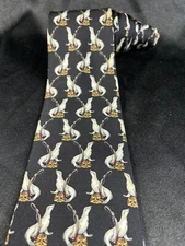 Brooks Brothers Makers Tie Black Seal Fishing Pole AOP L:56” W:3.5”