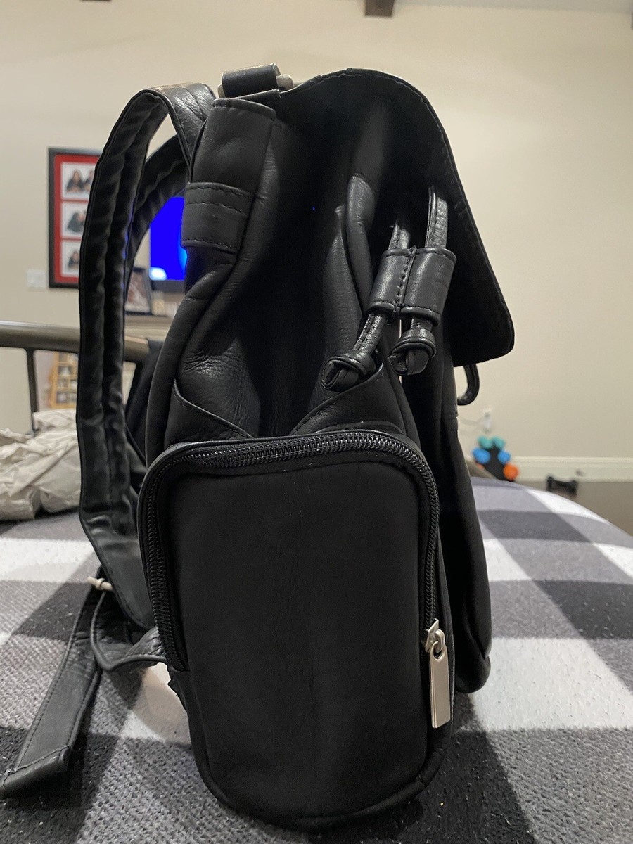 Wilson Leather 90s Black Leather Day Commuter Backpack Zip