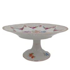 Schumann Bavaria Round Compote Reticulated Floral Center Garland Swag Cameos 