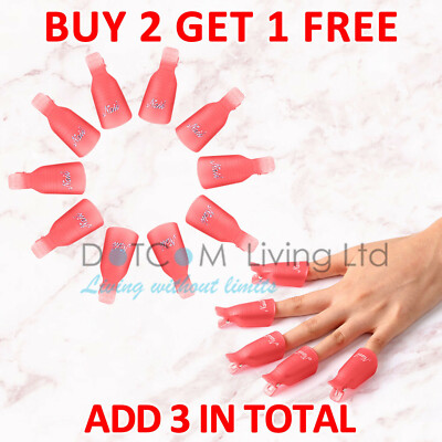 10 x Kunststoff Nagel Soak Off UV Gel Kunst Lack Entferner Verpackung Gelish Clip Kappe UK NEU