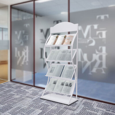 4Layer Freestanding Magazine Newspaper Rack Office Display Organizer Metal Stand