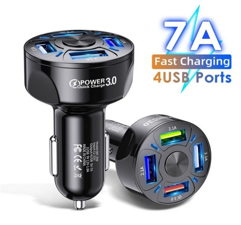 2 Pack 4 Port Car Charger Adapter Fast Charging Plug for Samsung Android iPhone - Image 2 of 4