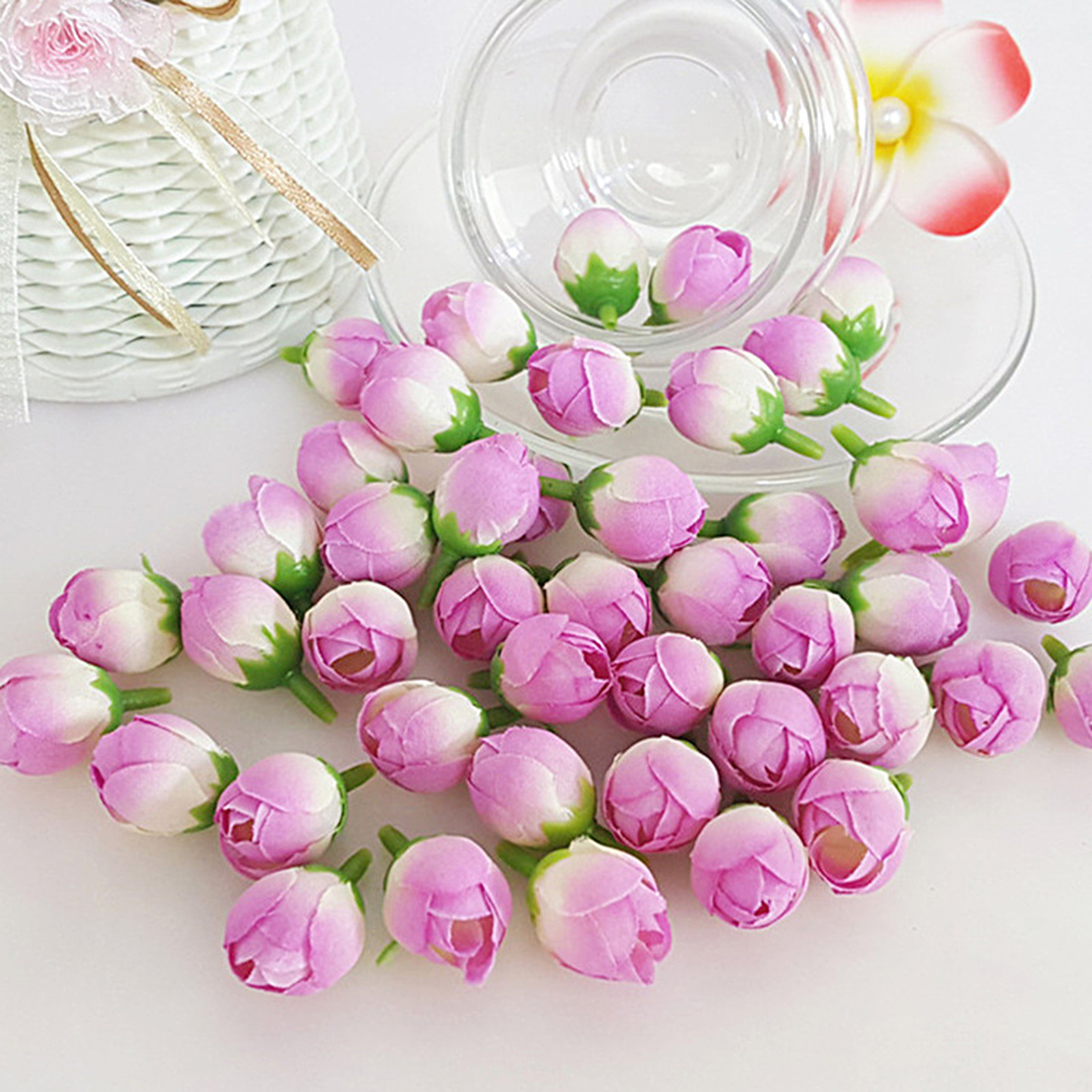 100pcs Simulation Flowers Realistic Wedding Background Rose Buds Fake