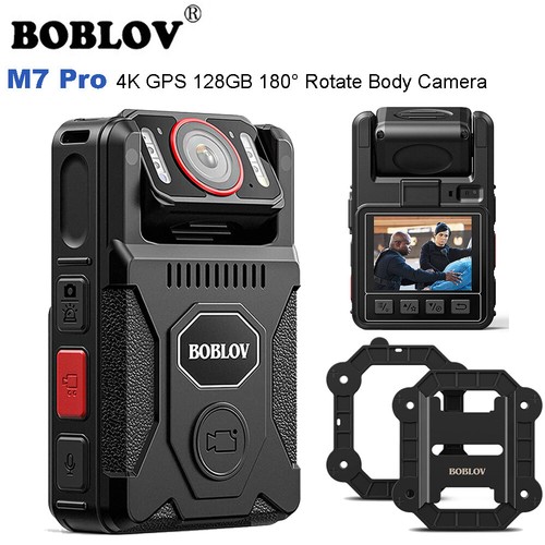 Caméra corporelle GPS BOBOV M7 Pro 4K 128 Go enregistreur vidéo 180° caméra rotative 4000 mAh - Photo 1 sur 26