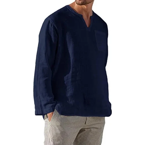 Men Casual Shirt Long Sleeve Cotton Linen Beach T Shirt Lightweight New EUR sz - Picture 9 of 37