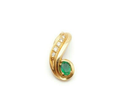 14k Gelbgold 0,50 Karat Smaragd und Diamant Tropfen Anhänger 
