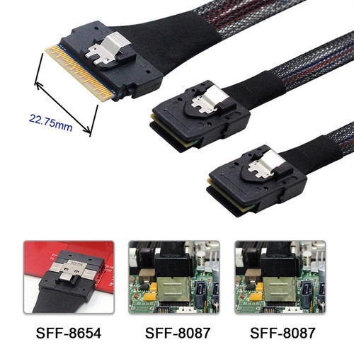 PCI-E Ultraport Slimline SAS Slim 4.0 SFF-8654 8i 74pin to Dual SFF-8087 Mini - Picture 5 of 9