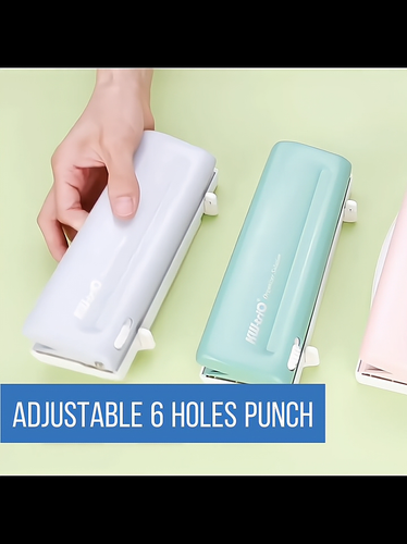 Adjustable 6-Hole Punch 6/12mm Binder Ring Set 4 Marcon Color 10 Sheets Capacity - Video 1 of 1