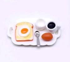 Dollhouse Miniature Breakfast On A Tray Eggs Toast Coffee Spoon 