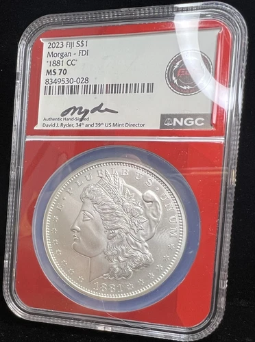 "1881-CC" Morgan Dollar 2023 Fiji 1 oz Silver NGC MS70, Ryder Label