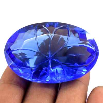Oval Shape Natural 167 Ct Carved EGL Certified Brazilian Blue Topaz Gemstone