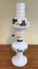 Vintage Milk Glass Hand-Painted Hurricane Lamp Milk Glass Mid Century Era 15”