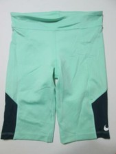 Nike Youth Girl Size L Athletic Shorts Mint Dri-Fit Logo Print Stretch Sportwear