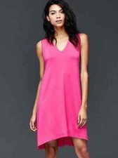 NEW GAP Swing V Neck Sleeveless Fuschia Pink Drapey Stretch Dress Womens XS NWT