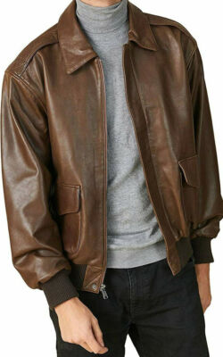 Men's Brown 100% Genuine Lambskin Biker Leather Classic A2 Bomber