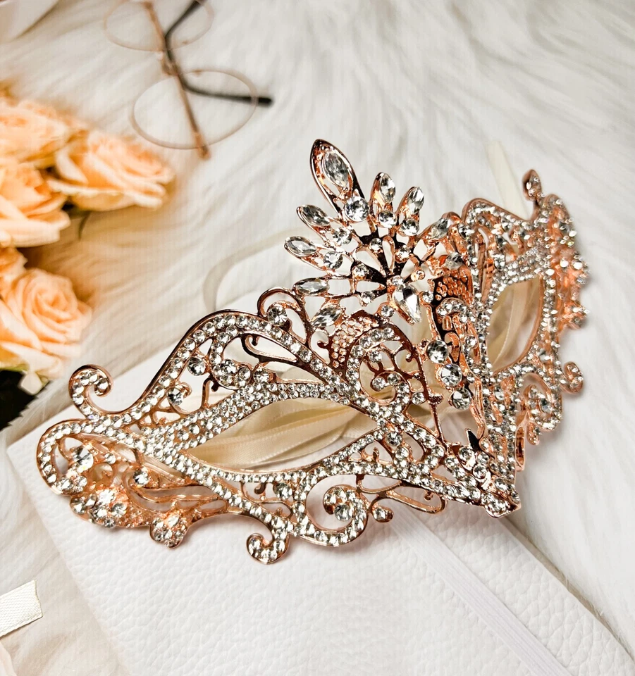 Masquerade Mask Luxury Crystal, Rhinestone Gold Eye Mask, Elegant Party Mask - Image 3 of 4