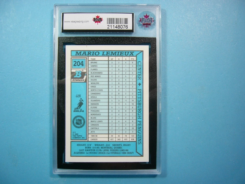 Tarjeta de hockey Bowman Tiffany NHL 1990/91 #204 MARIO LEMIEUX KSA 10 gemas como nueva 90/91 Foto 2 de 4
