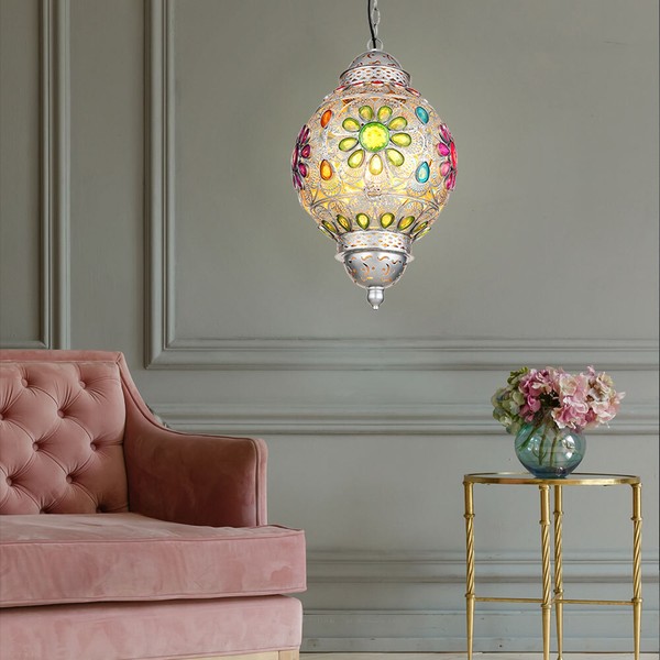 HäNgeleuchte Pendellampe Wohnzimmerlampe Led Orientalisch Kristalle Bunt H 120Cm-image