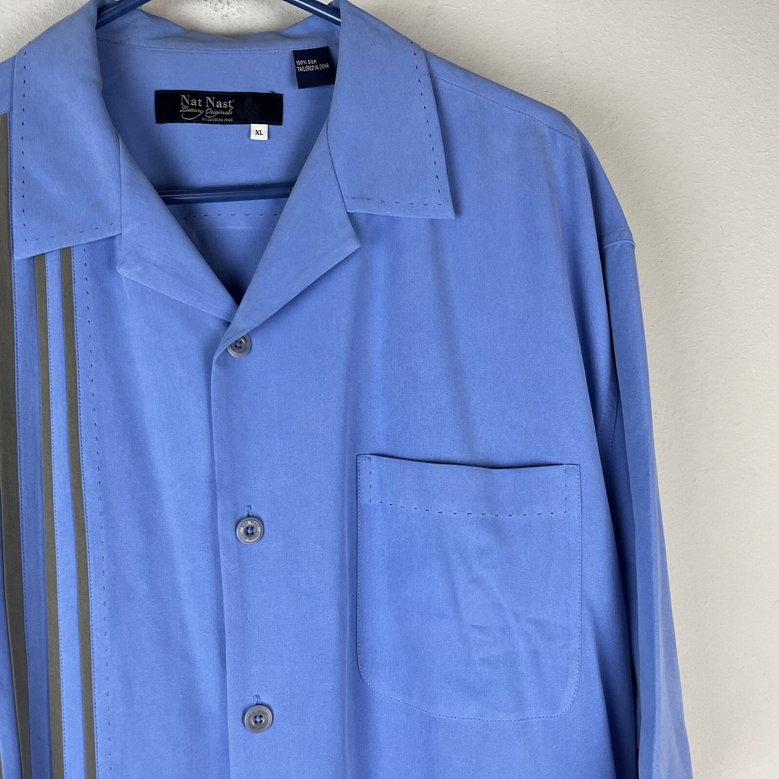 Nat Nast Luxury 100 Silk Camp Shirt Bowling Blue Gray Size Large eBay