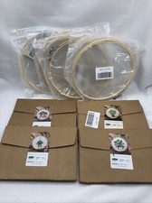 4 Pack Embroidery Starter Kits w/Hoops Stamped Cloth w/ Plant Patterns