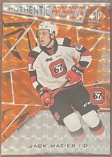 2021-22 UD SP Game Used CHL JACK MATIER Authentic Prospects Orange Foil #’D /499