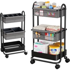 Baby Diaper Caddy Organizer Cart 3 Tier Rolling Storage Cart with Wheels Black