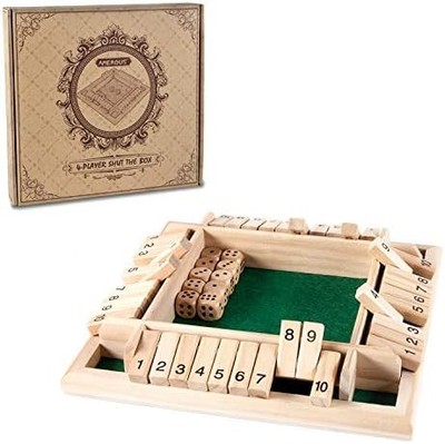 AMEROUS Shut The Box Dice Game, 1-4 Players, Wooden Board