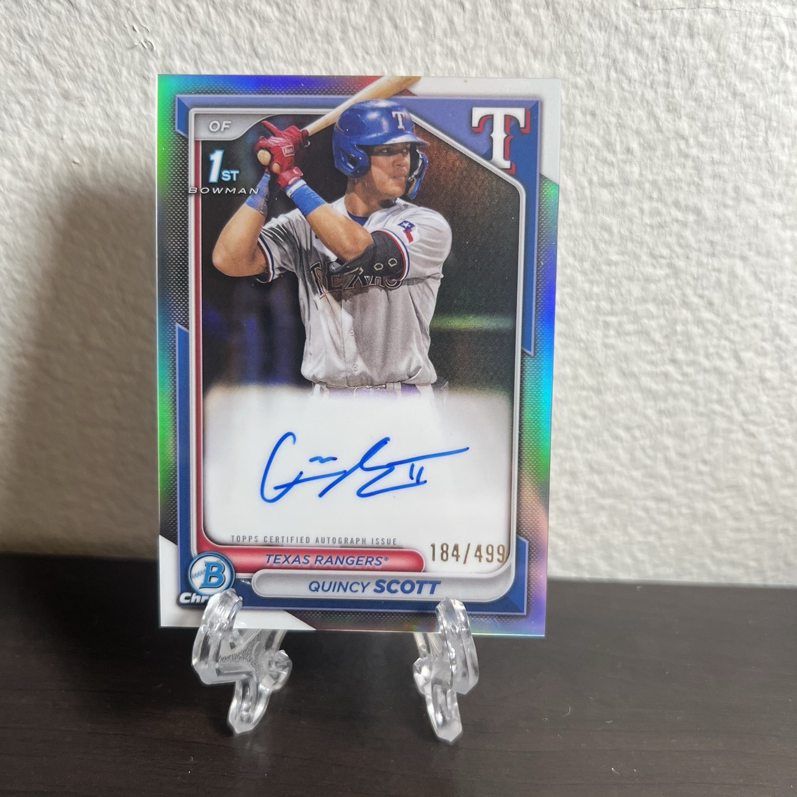 2024 Bowman Chrome 1st - Quincy Scott #CPA-QS Texas Rangers Refractor AUTO /499