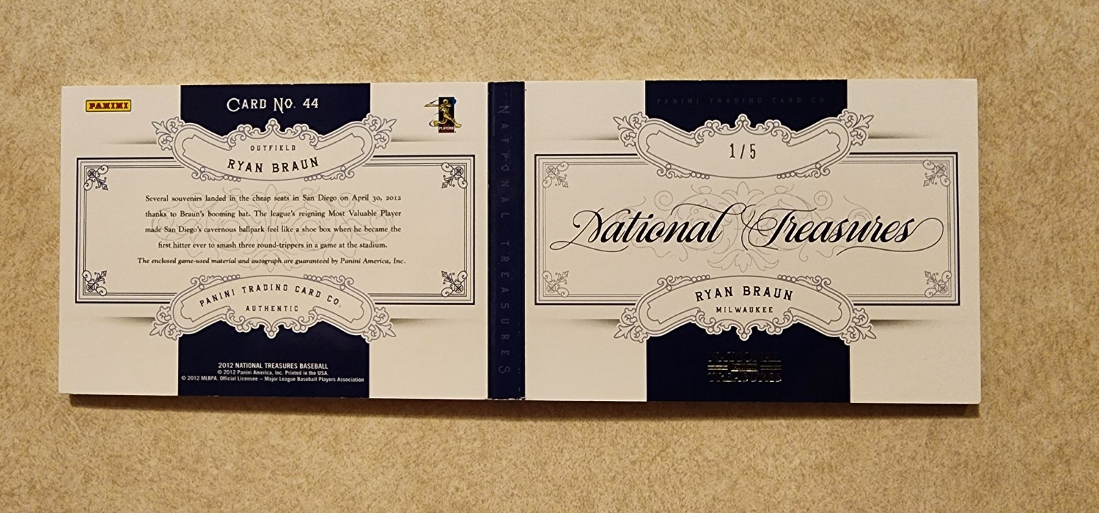 Ryan Braun 2012 National Treasures Auto Bat Booklet Limited #1/5 Game Used view 10
