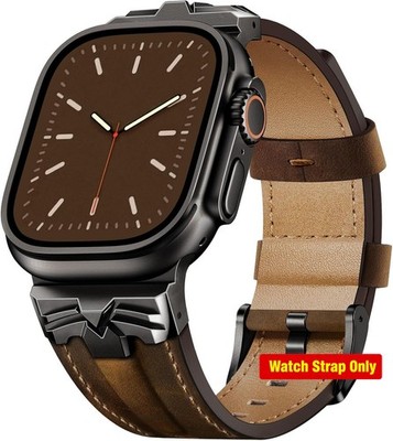 Genuine Leather Band for Apple Watch Ultra 49mm 46mm 45mm, Men's Replacement Str