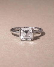 3 CT Asscher Cut Half Bezel VVS1 Moissanite Engagement Ring 925 Sterling Silver