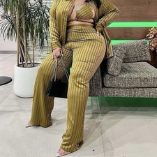 Fashion Nova Love The Way You Lie Pinstripe Satin Wide Leg High Rise Pant Olive