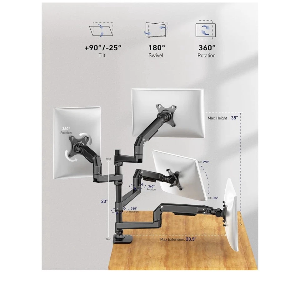 4 Monitor Stand for Desk, Quad Monitor Mount for Screens up to 40 Inches With - Image 4 of 4
