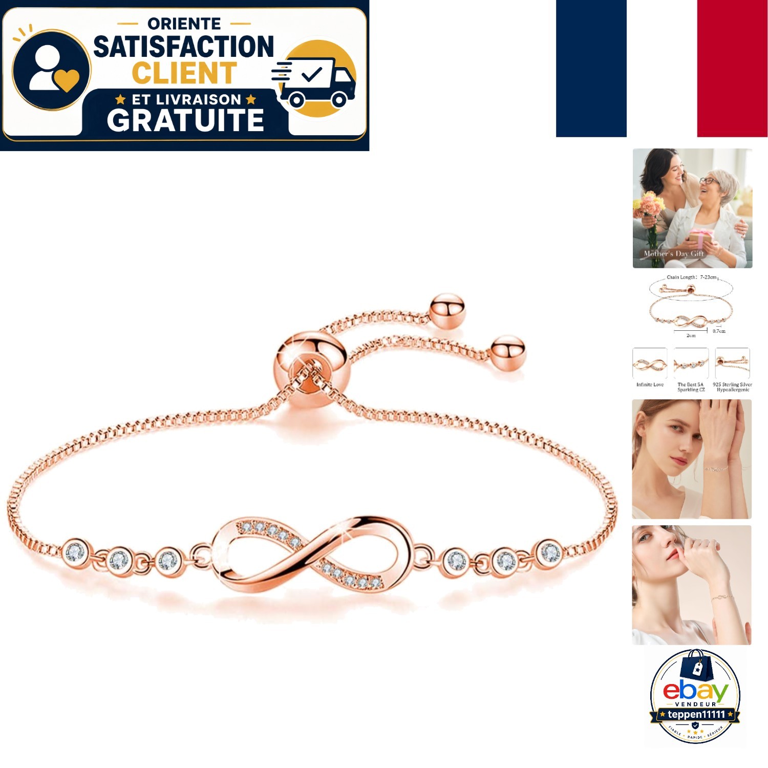Bracelet argent 925 massif et cœur de zircones au sertissage joaillerie
