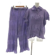 Mi Issey Miyake Me SHRINK STRIPE TOP PANTS Set up and Bottom Shirt Blouse Used b