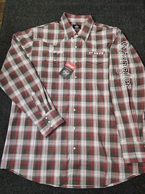 Wrangler PBR Men's Red Plaid Western Snap Button-Up Long Sleeve Shirt Size 2XT 
