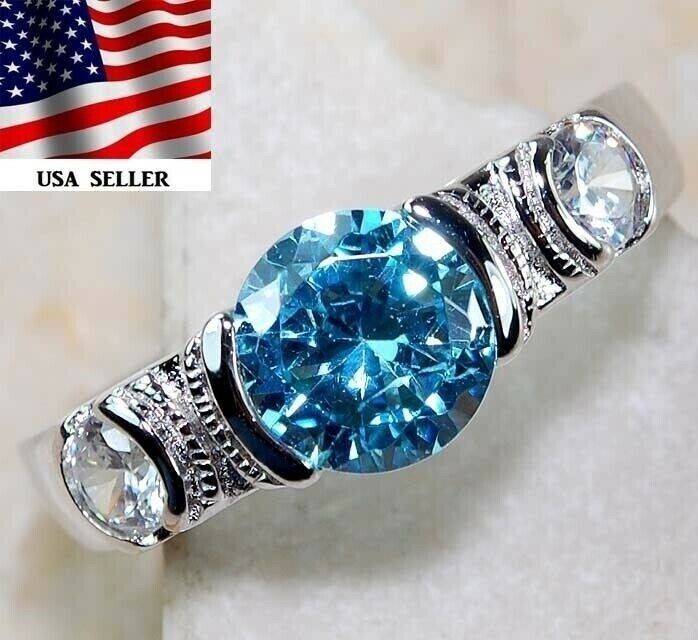 2CT Aquamarine 925 Solid Sterling Silver Ring Sz 6 U4-7
